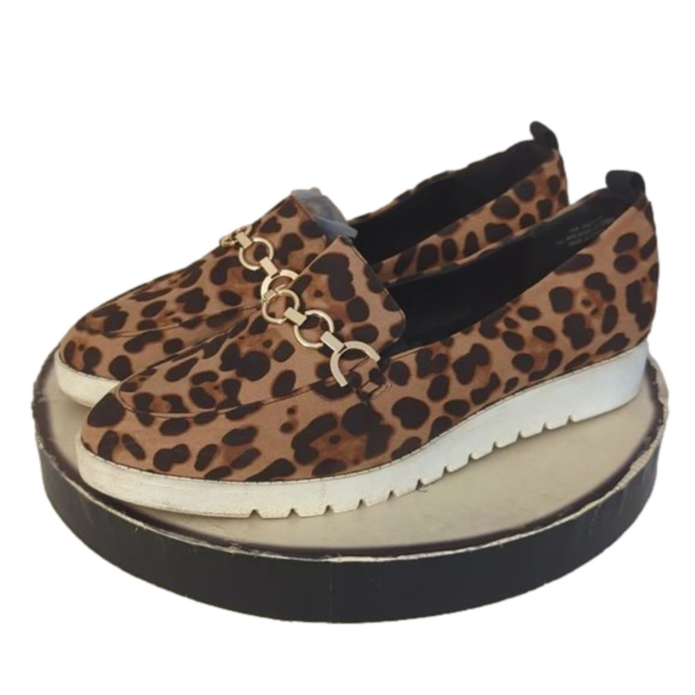 Leopard Print Loafers with Gold Chain Detail 10 W